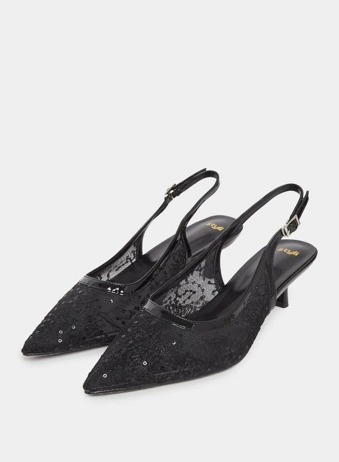 Styli Styli Embroidered Slingback Kitten Heel Pumps