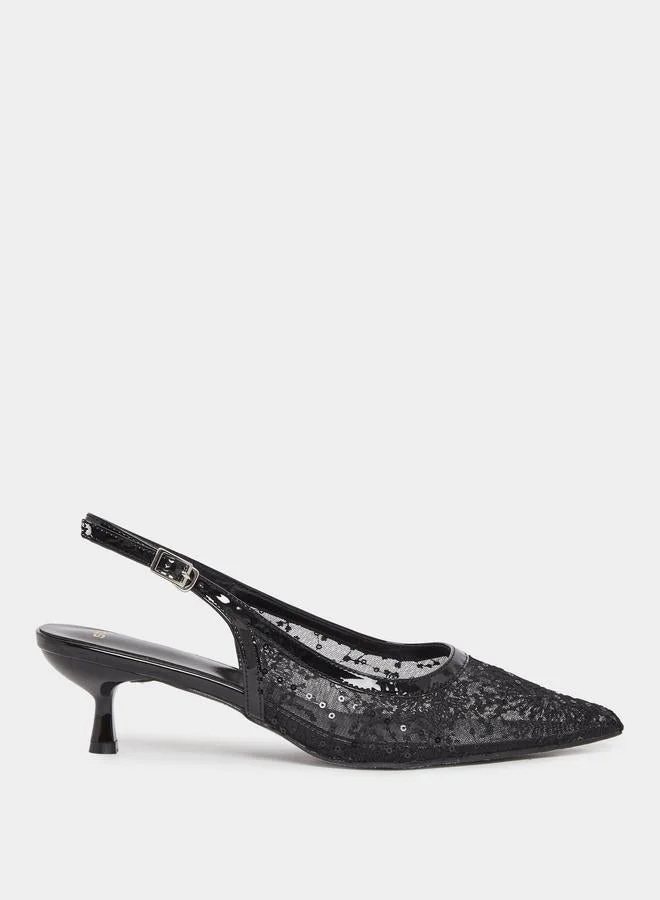 Styli Styli Embroidered Slingback Kitten Heel Pumps