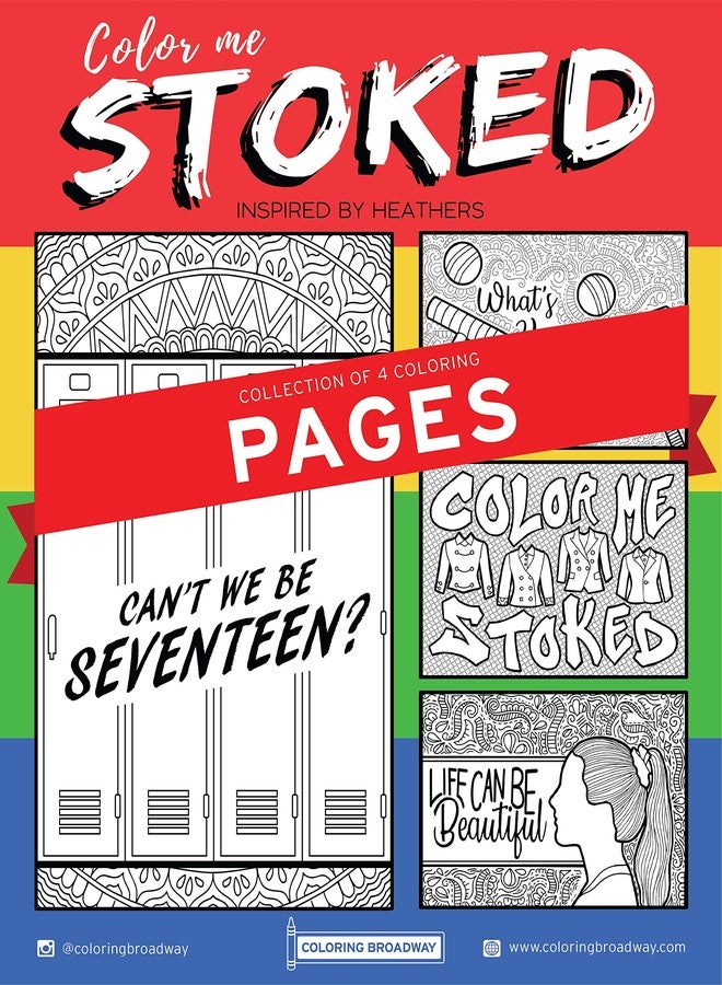 Coloring Broadway - Heathers Inspired Coloring Pages (Set of 4) “Color Me Stoked” Collection, Broadway Musical Merchandise, Card Stock (8 1/2” x 11”), Ideal Gift for a Broadway Theater Lover - Image 1