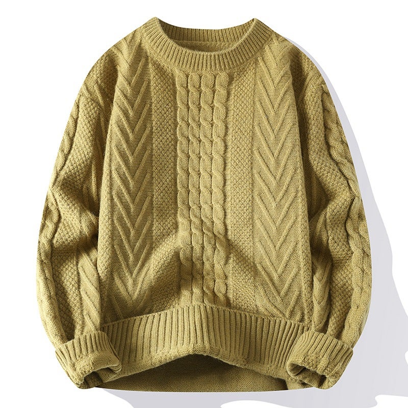 Trendy Sweater Mens Autumn and Winter fleece-lined Thickened Trendy Sweater Mens Loose Sense Lazy Warm Mens Sweater Navy blue  - Image 2