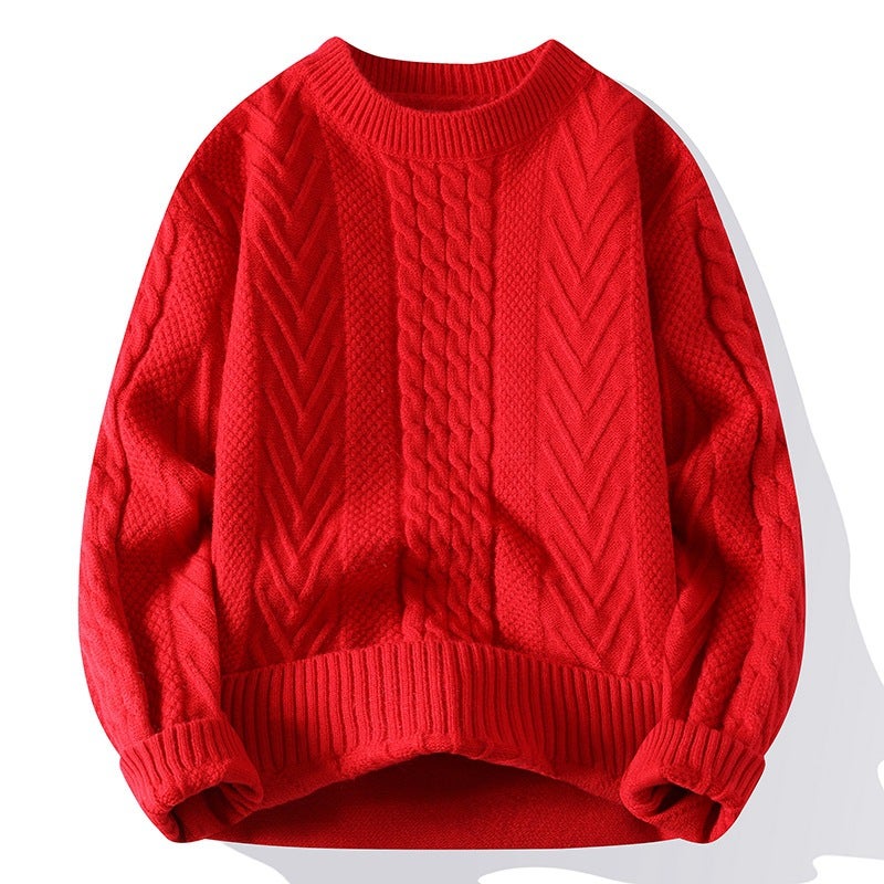 Trendy Sweater Mens Autumn and Winter fleece-lined Thickened Trendy Sweater Mens Loose Sense Lazy Warm Mens Sweater Navy blue  - Image 4