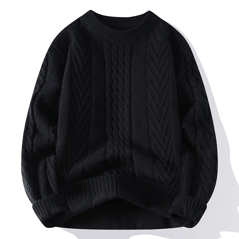 Trendy Sweater Mens Autumn and Winter fleece-lined Thickened Trendy Sweater Mens Loose Sense Lazy Warm Mens Sweater Navy blue