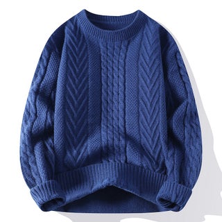 Trendy Sweater Mens Autumn and Winter fleece-lined Thickened Trendy Sweater Mens Loose Sense Lazy Warm Mens Sweater Navy blue - pzsku/ZDE69F2F1F7E14BAF5069Z/45/1750431909/a573de55-3a78-4777-9298-d59457acd8bc