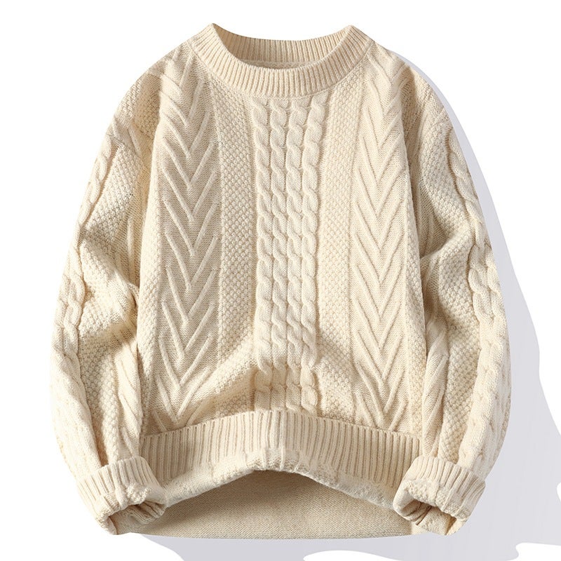 Trendy Sweater Mens Autumn and Winter fleece-lined Thickened Trendy Sweater Mens Loose Sense Lazy Warm Mens Sweater Navy blue  - Image 3