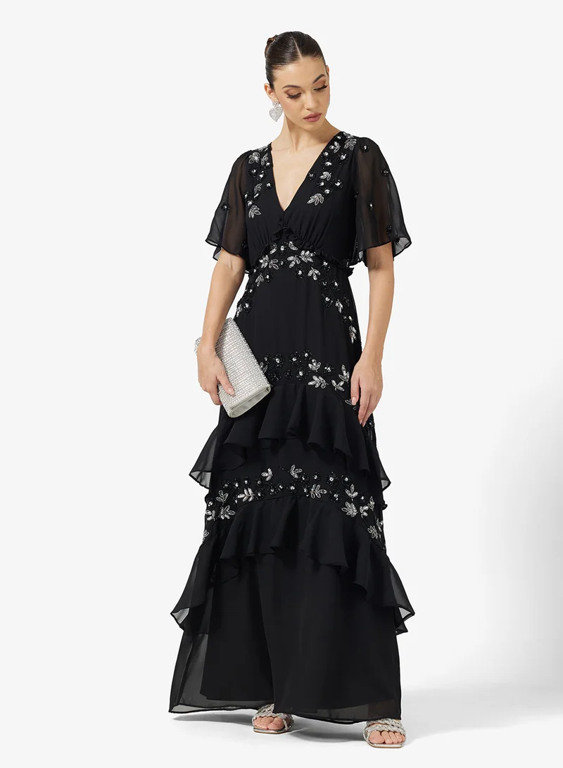 مايا Floral V-Neck Tiered Maxi Dress
