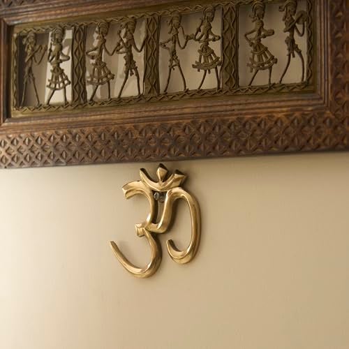 ESPLANADE Brass OM Wall Hanging Sculpture | Vastu Fengshui Goodluck, Auspicious, Religious symbols | Pooja Idols | Home Decor -Golden (golden) (4" Inches) - Image 1