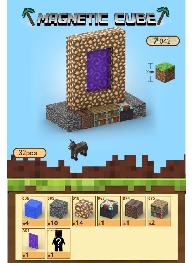 My World Magnetic Cube Wooden Block Children's Assembled Games Peripheral Mini Building Block Toy Suit-Colour:T042-heaven Gate-32 Pieces  - Image 1