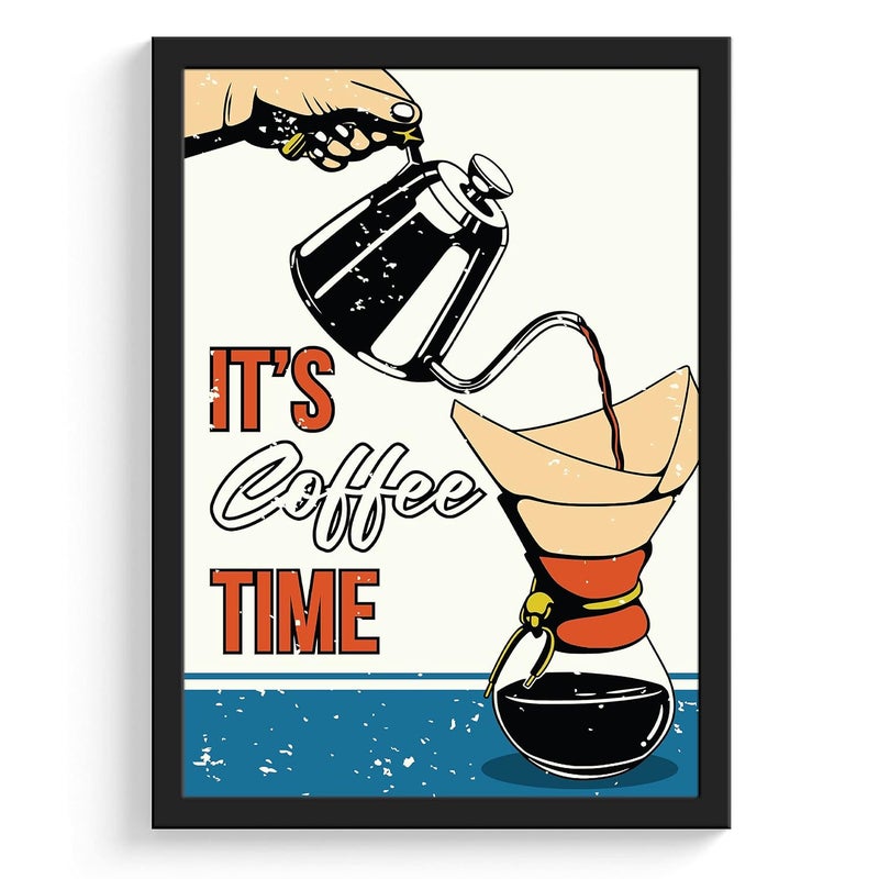 SC CREATIVES Its Coffee Time Vintage Framed Art Prints Painting with Plexi Glass 12 x 9 Inches Wall Art Gift Posters for Wall Decor Wall Hangings Black Frame Ready To Hang