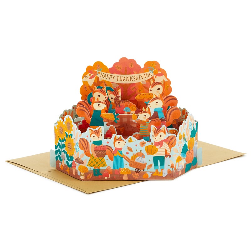 Hallmark Paper Wonder Displayable Pop Up Thanksgiving Card (Woodland Feast) - Image 1