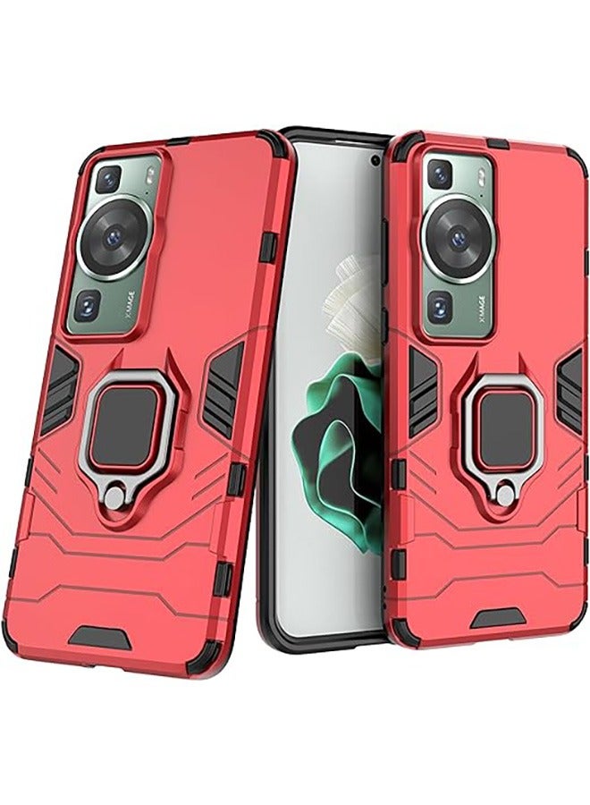 Case for Huawei P60 / Huawei P60 Pro, Hybrid Heavy Duty Protection Defender Kickstand Armor Case Cover, Anti-Fall Drop Protection, Shockproof Case For Huawei P60 / Huawei P60 Pro, Red