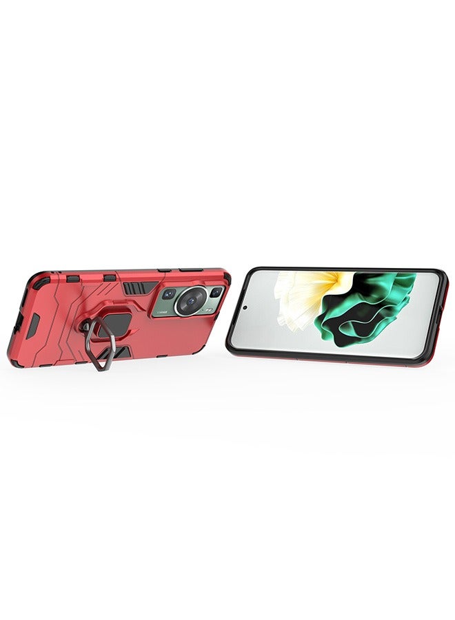 Case for Huawei P60 / Huawei P60 Pro, Hybrid Heavy Duty Protection Defender Kickstand Armor Case Cover, Anti-Fall Drop Protection, Shockproof Case For Huawei P60 / Huawei P60 Pro, Red