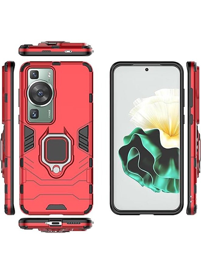 Case for Huawei P60 / Huawei P60 Pro, Hybrid Heavy Duty Protection Defender Kickstand Armor Case Cover, Anti-Fall Drop Protection, Shockproof Case For Huawei P60 / Huawei P60 Pro, Red