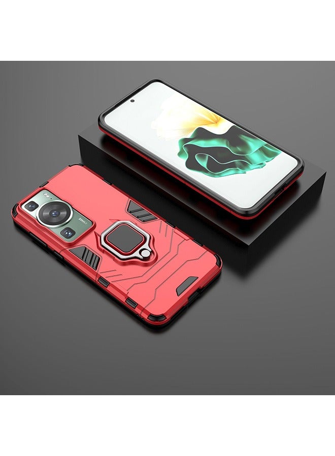 Case for Huawei P60 / Huawei P60 Pro, Hybrid Heavy Duty Protection Defender Kickstand Armor Case Cover, Anti-Fall Drop Protection, Shockproof Case For Huawei P60 / Huawei P60 Pro, Red