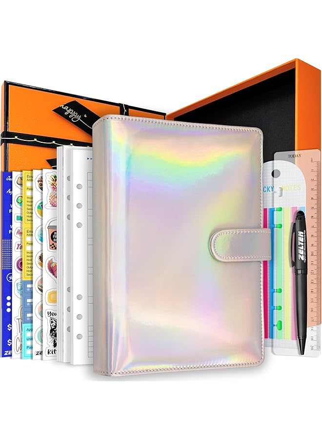 erorex Pu Leather Personal Notebook Planner With 80 Pages Loose Leaf Papers 6 Holes Ring Binder Pen Holder Magnetic Buckle Rainbow A5 Gift Box - Image 1