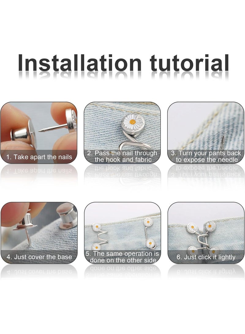 ديوتي مجموعة من 4 مشدات خصر جينز قابلة للتعديل، وموسعات أزرار معدنية قابلة لإعادة الاستخدام بتصميم زهور الأقحوان لملاءمة مثالية على الجينز والسراويل والتنانير والمزيد - Image 5