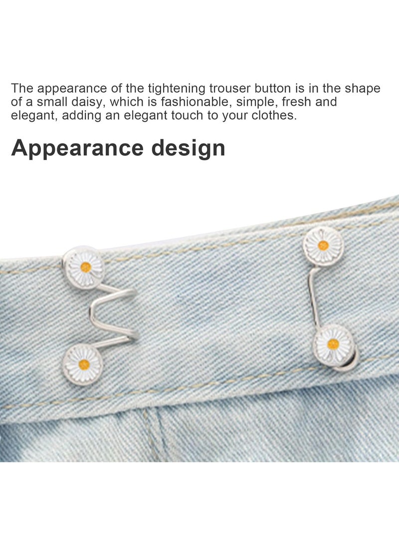 ديوتي مجموعة من 4 مشدات خصر جينز قابلة للتعديل، وموسعات أزرار معدنية قابلة لإعادة الاستخدام بتصميم زهور الأقحوان لملاءمة مثالية على الجينز والسراويل والتنانير والمزيد - Image 4