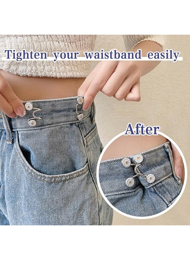 ديوتي مجموعة من 4 مشدات خصر جينز قابلة للتعديل، وموسعات أزرار معدنية قابلة لإعادة الاستخدام بتصميم زهور الأقحوان لملاءمة مثالية على الجينز والسراويل والتنانير والمزيد - Image 3