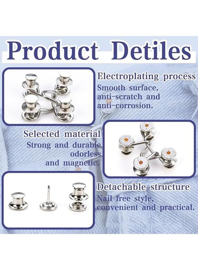 ديوتي مجموعة من 4 مشدات خصر جينز قابلة للتعديل، وموسعات أزرار معدنية قابلة لإعادة الاستخدام بتصميم زهور الأقحوان لملاءمة مثالية على الجينز والسراويل والتنانير والمزيد - Image 2