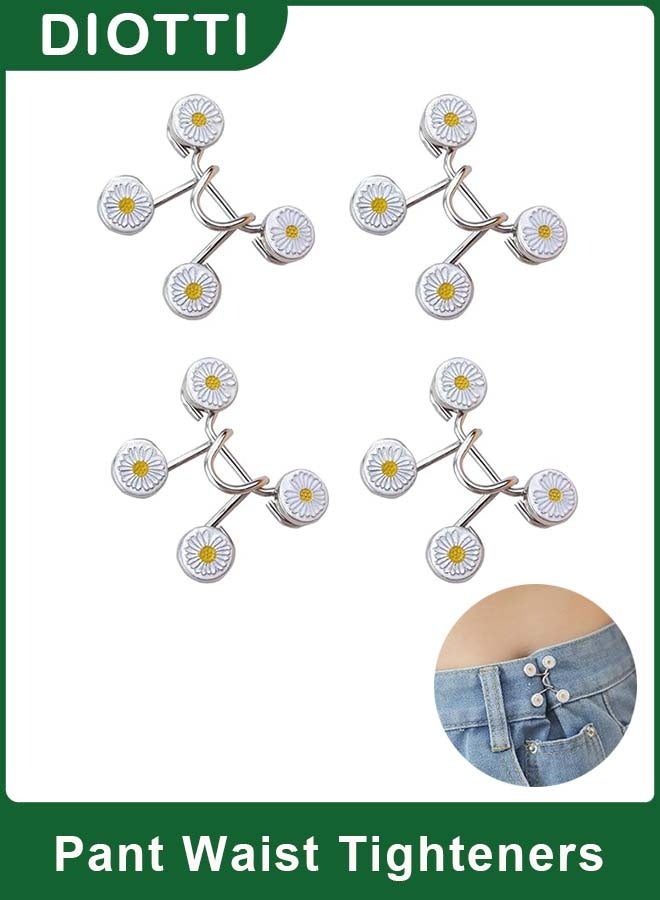 ديوتي مجموعة من 4 مشدات خصر جينز قابلة للتعديل، وموسعات أزرار معدنية قابلة لإعادة الاستخدام بتصميم زهور الأقحوان لملاءمة مثالية على الجينز والسراويل والتنانير والمزيد - Image 1