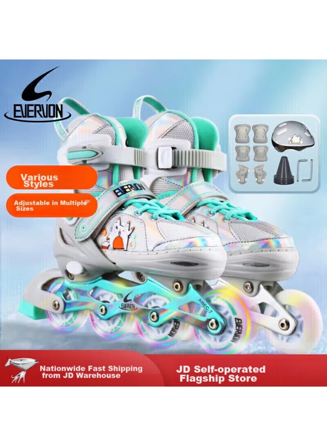 Evervon Roller Skates For Children 088, Boys And Girls Full-flash Roller Skates, Inline Skates, L Size, Suitable For Sizes 38-41 - Image 1