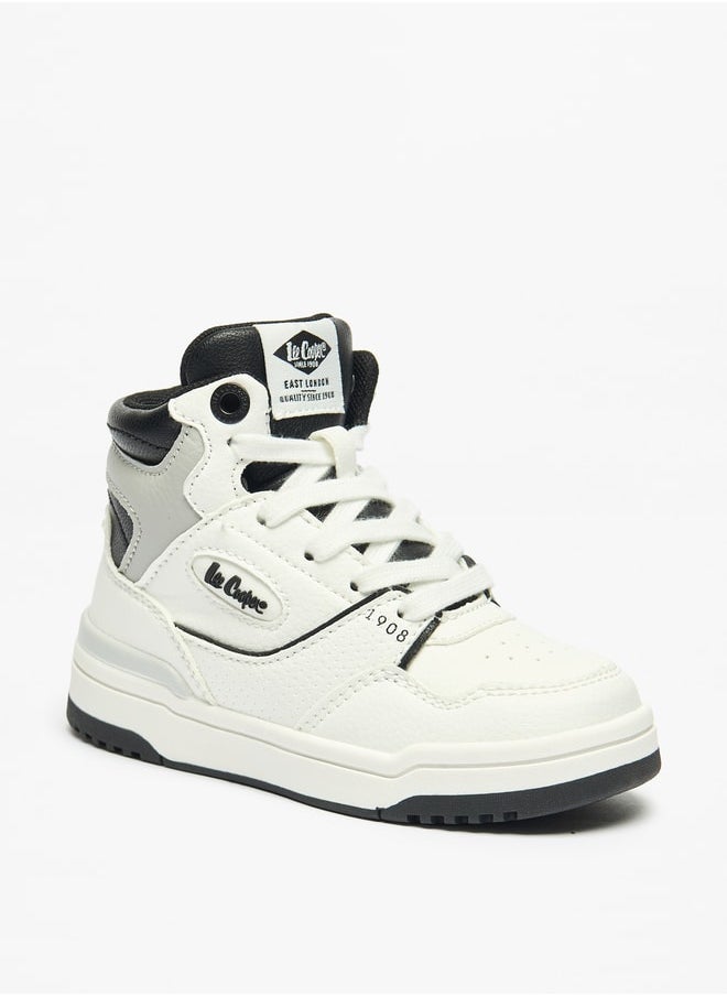 Boys' Panelled Hi-Top Sneakers with Lace-Up Closure 