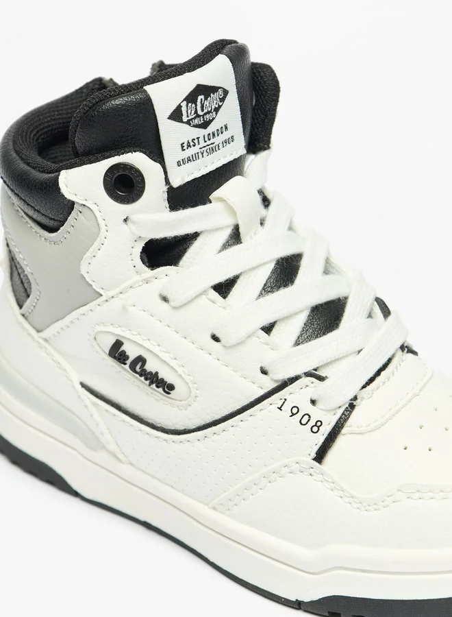 لي كوبر Boys' Panelled Hi-Top Sneakers with Lace-Up Closure