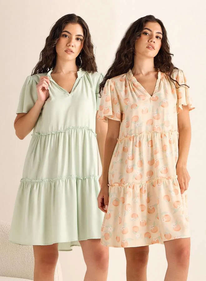 Splash FAV Set of 2 - Tiered Night Dress with Flutter Sleeves