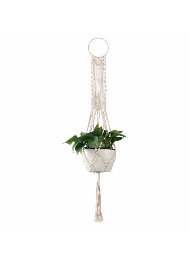 Cuttte Macrame Plant Hangers, Indoor Outdoor Hanging Planter Basket, Hanging Plant Holders, Decorative Macrame Hangers, 4 Legs 43.3 Inch, Cream Color, Boho Decor - Image 1