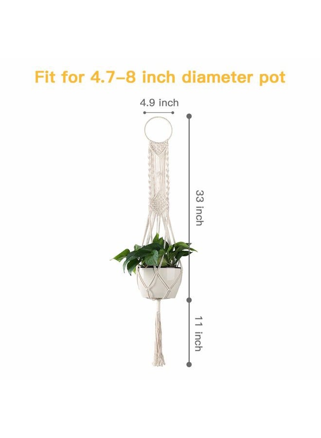 Cuttte Macrame Plant Hangers, Indoor Outdoor Hanging Planter Basket, Hanging Plant Holders, Decorative Macrame Hangers, 4 Legs 43.3 Inch, Cream Color, Boho Decor - Image 2