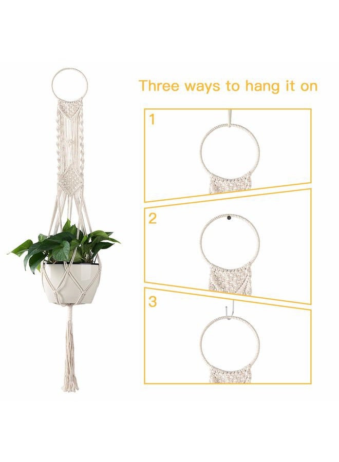 Cuttte Macrame Plant Hangers, Indoor Outdoor Hanging Planter Basket, Hanging Plant Holders, Decorative Macrame Hangers, 4 Legs 43.3 Inch, Cream Color, Boho Decor - Image 3