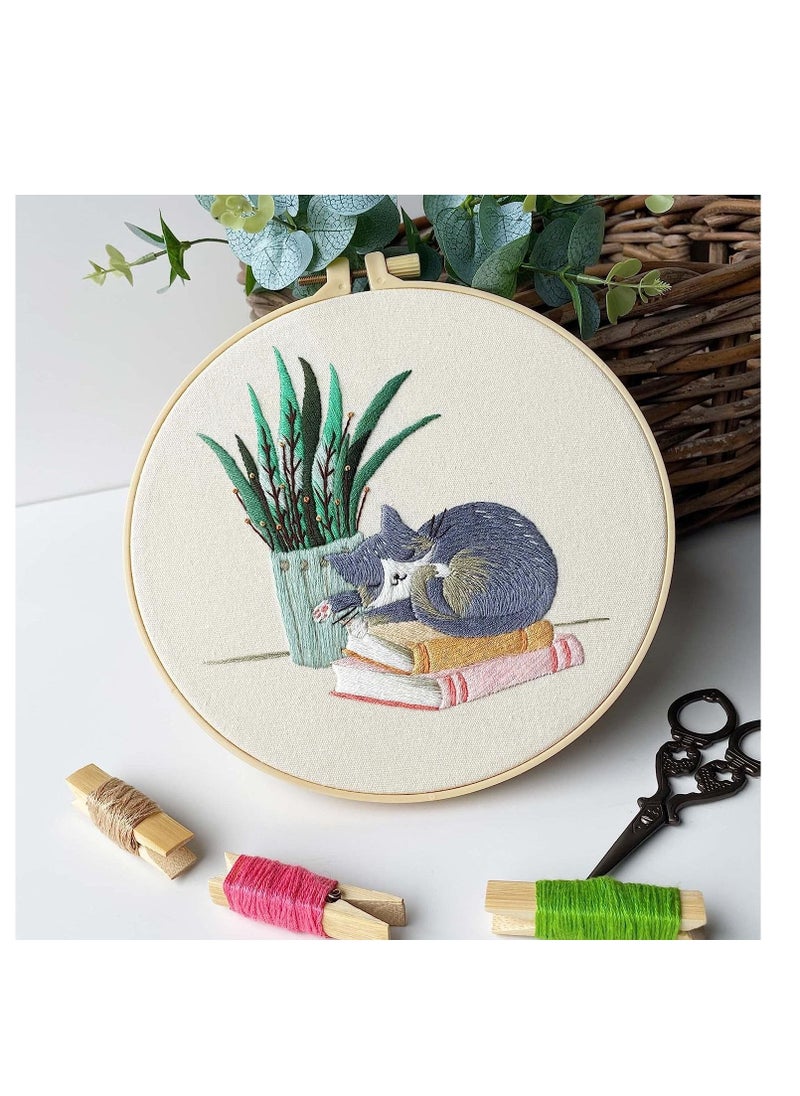 SYOSI - Cat Embroidery Kit, Adult Embroidery Kit, DIY Adult Beginner Cross Stitch Kits Set of 3 Patterns, with 3 Sets of Threads, Needles and Instruction Manual - Image 1
