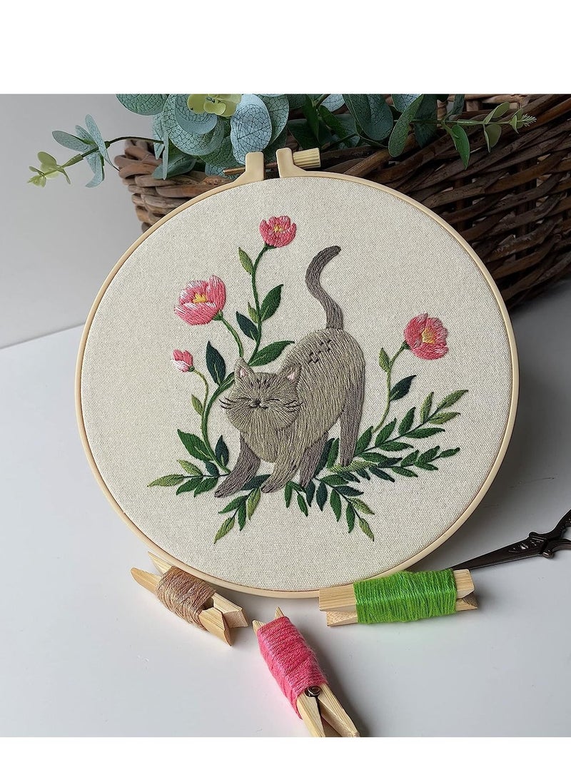 SYOSI - Cat Embroidery Kit, Adult Embroidery Kit, DIY Adult Beginner Cross Stitch Kits Set of 3 Patterns, with 3 Sets of Threads, Needles and Instruction Manual - Image 1