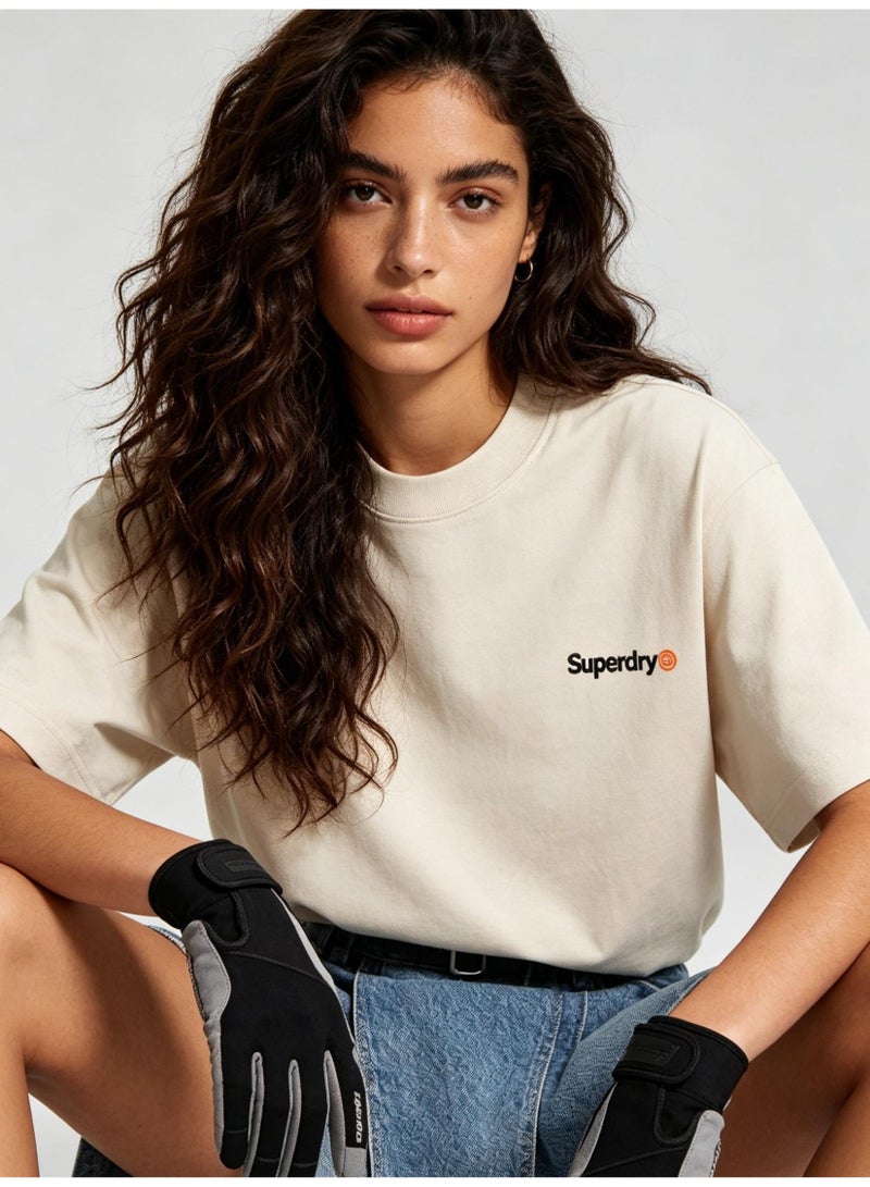 Superdry heavy 300g cotton short-sleeved T-shirts for men and women with the same simple small loose casual couple tops. - Image 2