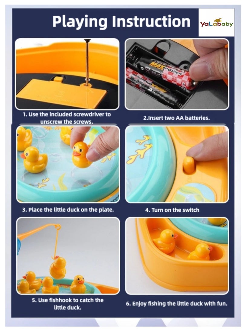 YalaBaby - 15pcs Electric Rotating Fishing Toy Magnetic Little Yellow Duck Hooking Playing Set With Music Sound  Educational and Fun Gift for Boys Girls Unisex Aged 3 and Above - Image 1