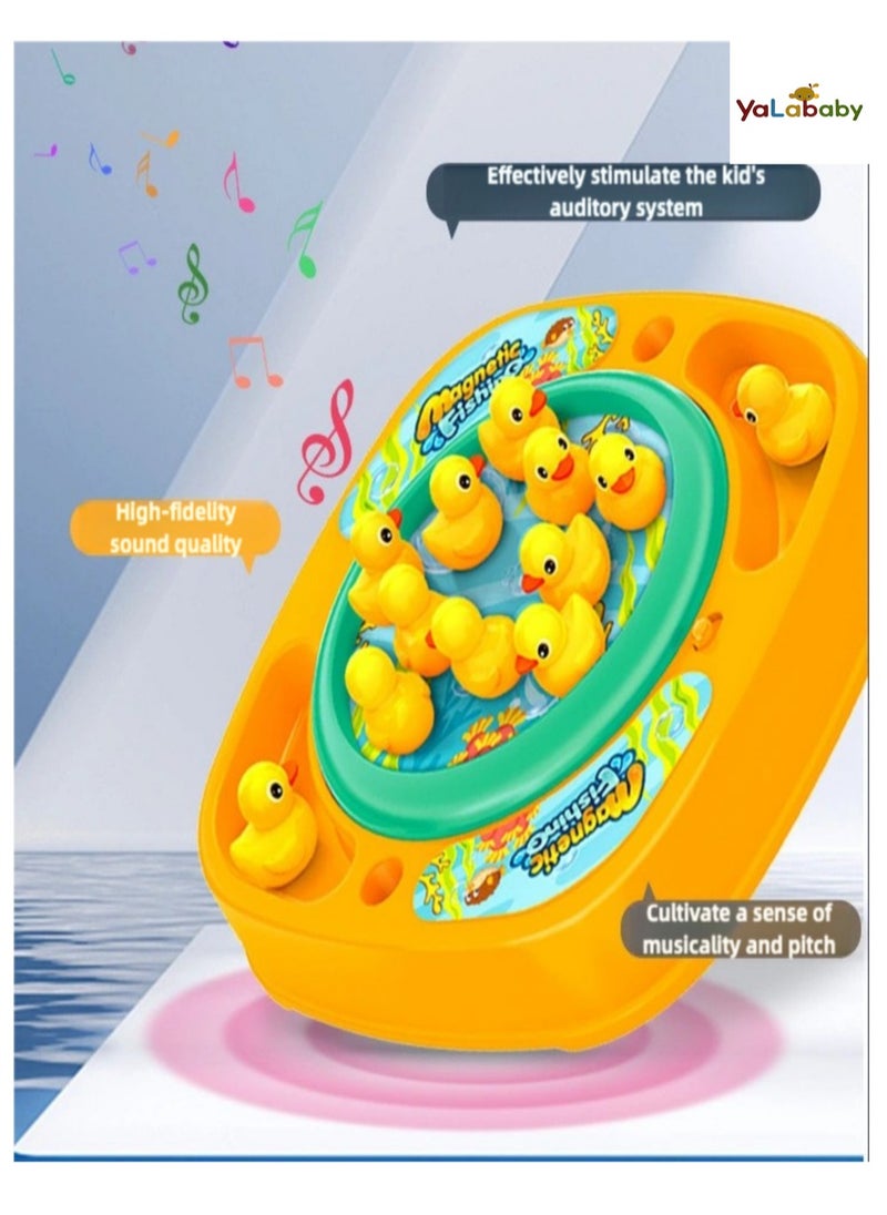 YalaBaby - 15pcs Electric Rotating Fishing Toy Magnetic Little Yellow Duck Hooking Playing Set With Music Sound  Educational and Fun Gift for Boys Girls Unisex Aged 3 and Above - Image 1