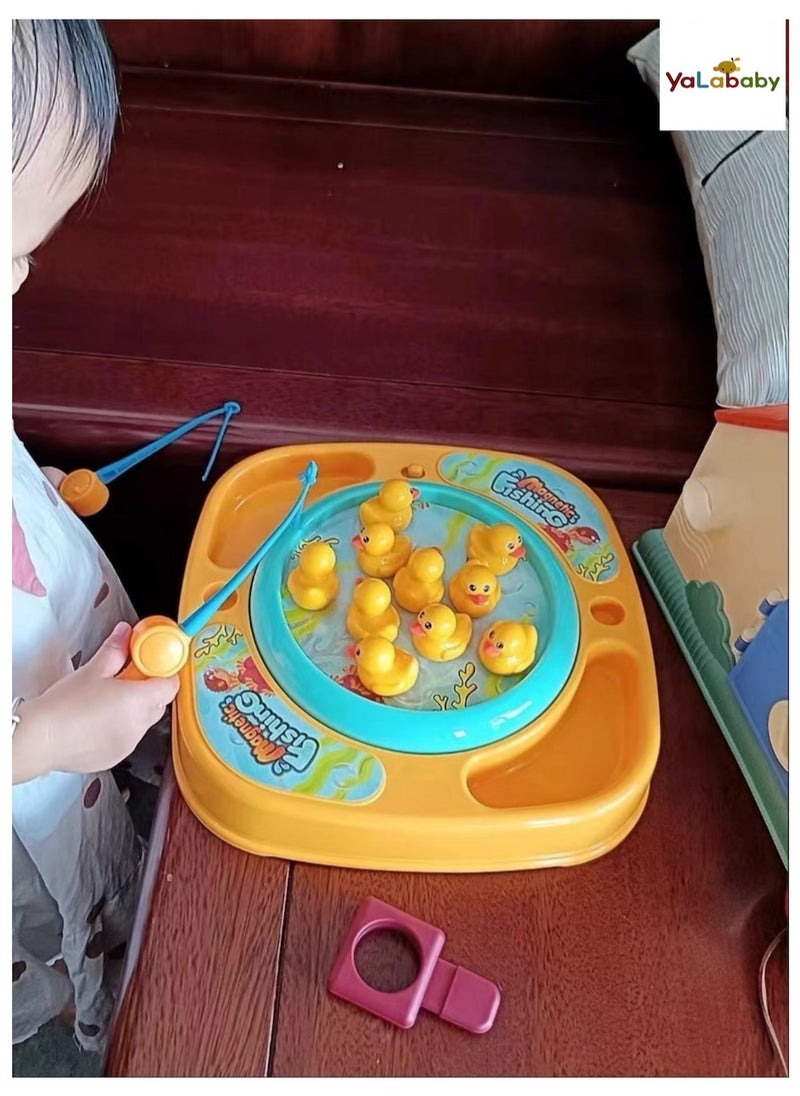 YalaBaby - 15pcs Electric Rotating Fishing Toy Magnetic Little Yellow Duck Hooking Playing Set With Music Sound  Educational and Fun Gift for Boys Girls Unisex Aged 3 and Above - Image 1