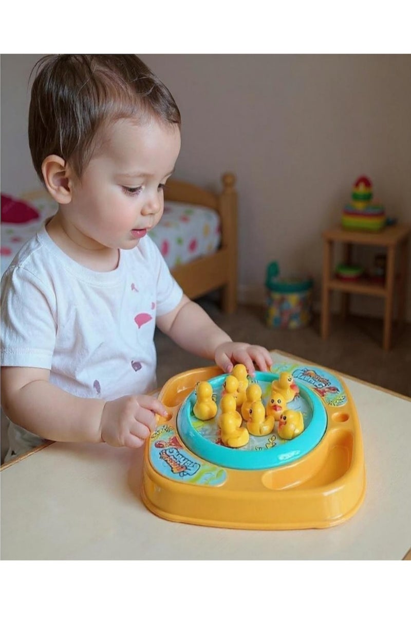 15pcs Electric Rotating Fishing Toy Magnetic Little Yellow Duck Hooking Playing Set With Music Sound  Educational and Fun Gift for Boys Girls Unisex Aged 3 and Above  - Image 3