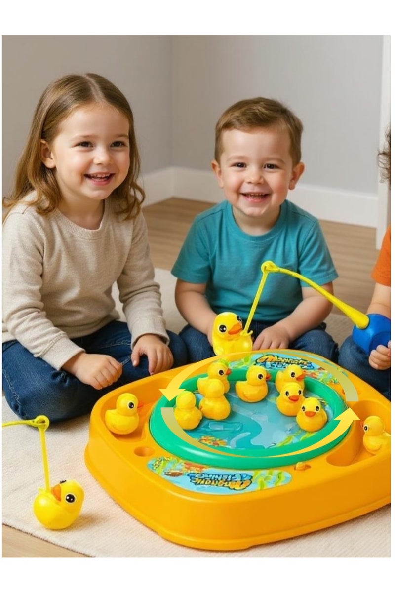 15pcs Electric Rotating Fishing Toy Magnetic Little Yellow Duck Hooking Playing Set With Music Sound  Educational and Fun Gift for Boys Girls Unisex Aged 3 and Above  - Image 1