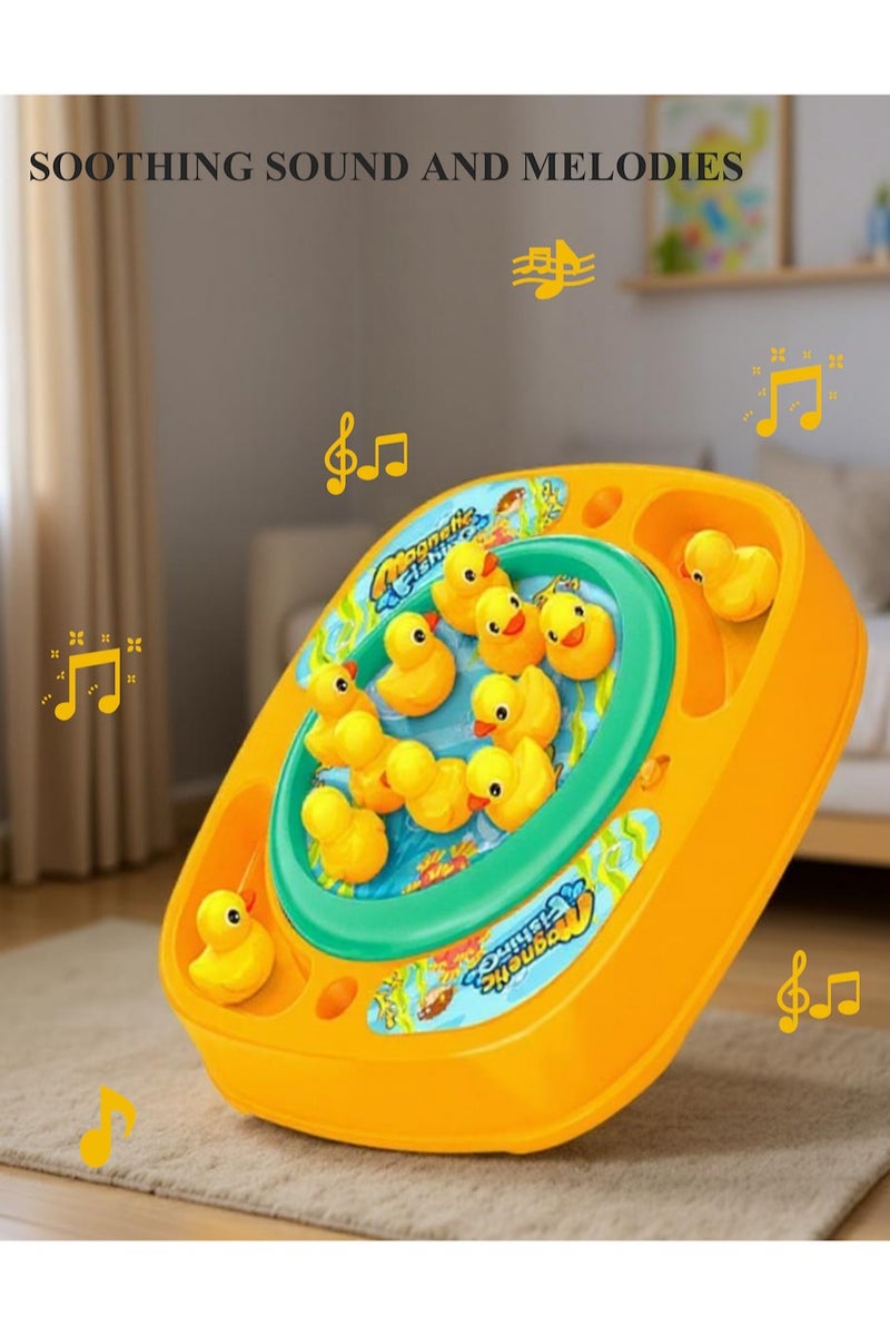 15pcs Electric Rotating Fishing Toy Magnetic Little Yellow Duck Hooking Playing Set With Music Sound  Educational and Fun Gift for Boys Girls Unisex Aged 3 and Above  - Image 4