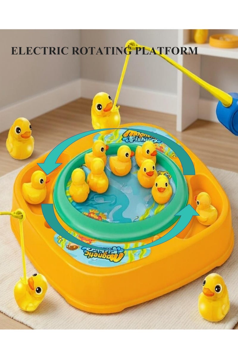 15pcs Electric Rotating Fishing Toy Magnetic Little Yellow Duck Hooking Playing Set With Music Sound  Educational and Fun Gift for Boys Girls Unisex Aged 3 and Above  - Image 2