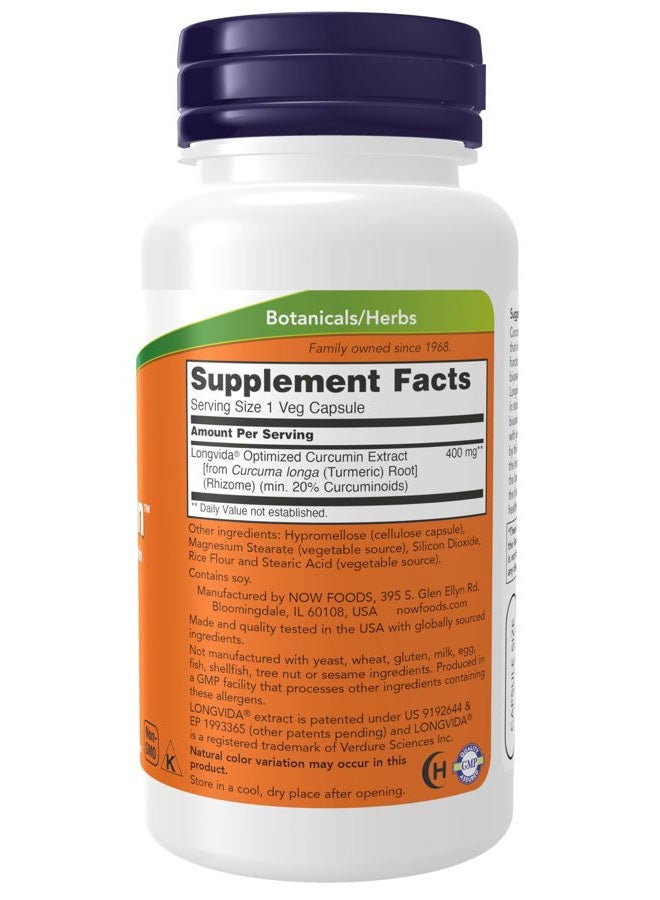 now Supplements, CurcuBrain™ 400 mg with Longvida® Optimized Curcumin, 50 Veg Capsules - Image 2