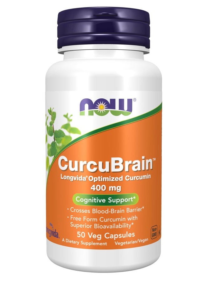 now Supplements, CurcuBrain™ 400 mg with Longvida® Optimized Curcumin, 50 Veg Capsules - Image 1