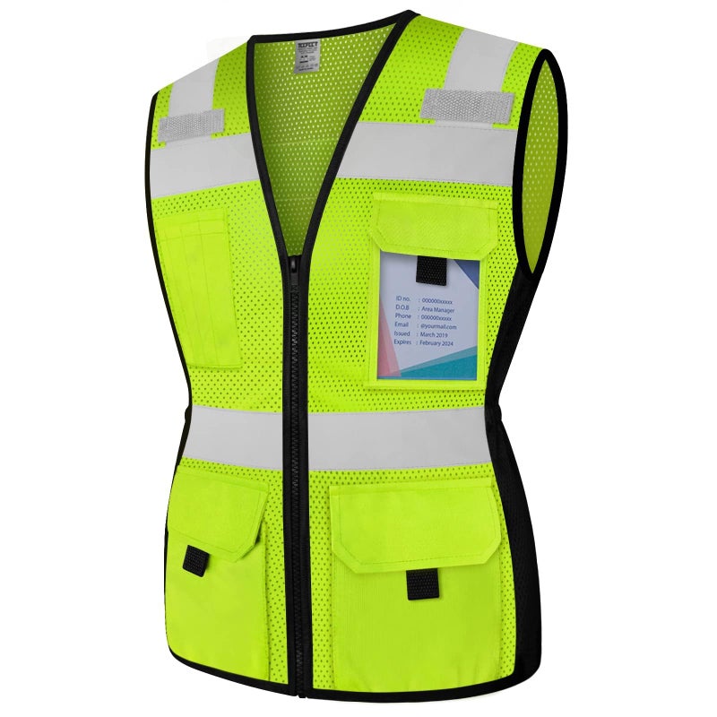 TCCFCCT Safety Vest for Women 11 Pockets Mesh Reflective Vest with Zipper, High Visibility Neon Construction Work Vest for Lady Workers/Drivers, Snug-Fit & Durable, ANSI Compliant, Yellow M - Image 1