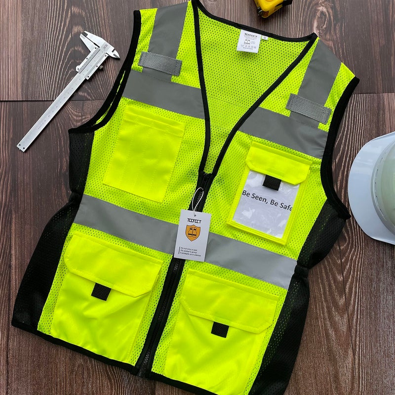TCCFCCT Safety Vest for Women 11 Pockets Mesh Reflective Vest with Zipper, High Visibility Neon Construction Work Vest for Lady Workers/Drivers, Snug-Fit & Durable, ANSI Compliant, Yellow M - Image 5
