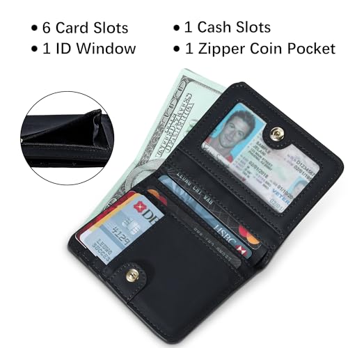 Gostwo Small Wallet for Women, Compact Bifold Credit Card Holder, Slim RFID Blocking Cash Black Wallet, Billfolds Thin Leather Zipper Mini Wallet Gift for Ladies Teen Girls Travel with ID Window - Image 5