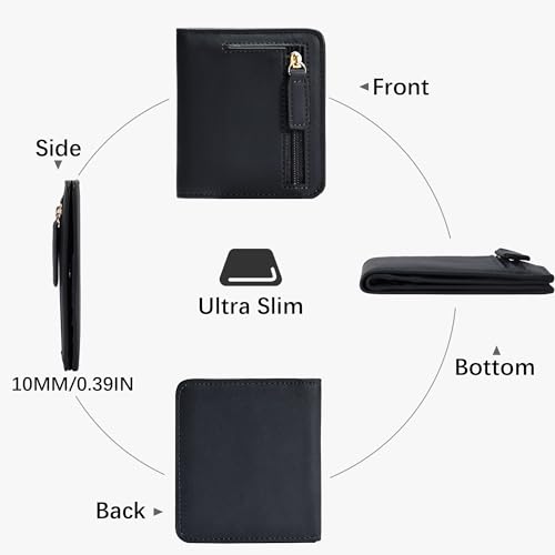 Gostwo Small Wallet for Women, Compact Bifold Credit Card Holder, Slim RFID Blocking Cash Black Wallet, Billfolds Thin Leather Zipper Mini Wallet Gift for Ladies Teen Girls Travel with ID Window - Image 4