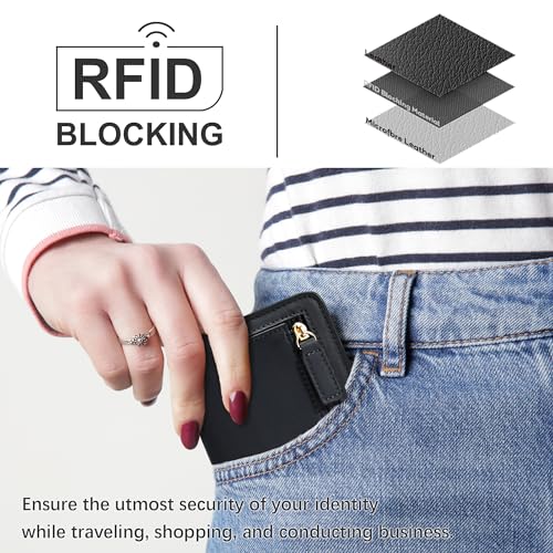 Gostwo Small Wallet for Women, Compact Bifold Credit Card Holder, Slim RFID Blocking Cash Black Wallet, Billfolds Thin Leather Zipper Mini Wallet Gift for Ladies Teen Girls Travel with ID Window - Image 2