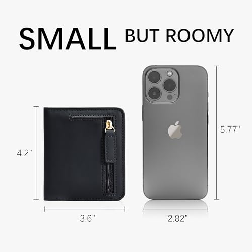 Gostwo Small Wallet for Women, Compact Bifold Credit Card Holder, Slim RFID Blocking Cash Black Wallet, Billfolds Thin Leather Zipper Mini Wallet Gift for Ladies Teen Girls Travel with ID Window - Image 3