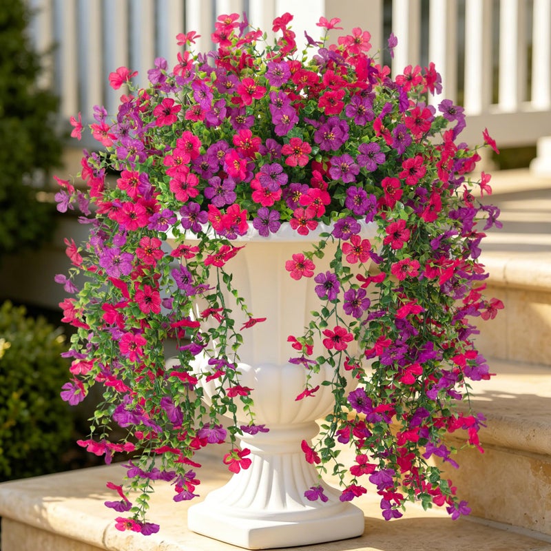 ADXORA Fake Artificial Hanging Flowers for Outdoor Spring Decor 2PCS Faux Silk Flowers Plants for Outdoor Outside Planter UV Resistant Daisy for Porch Front Door Patio Balcony Yard Decor - Image 2