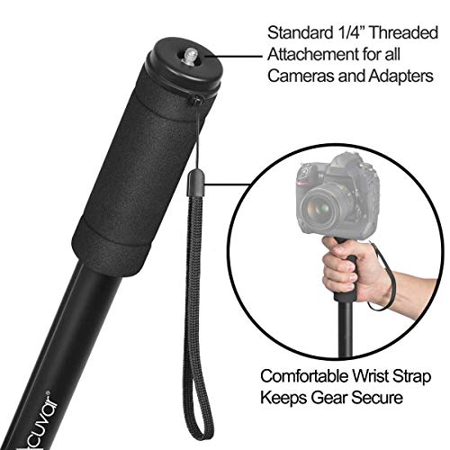 Acuvar 62' Inch Monopod with Integrated Safety Strap and 4 Section Extending Pole for All Digital Cameras, DSLR, Mirrorless, Compact Cameras, Camcorders & Cell Phones - Image 3